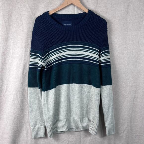 American Eagle Outfitters Other - Vintage 90s American Eagle Mens Sweater Small Ribbed Knit Striped Wool Blend Y2K